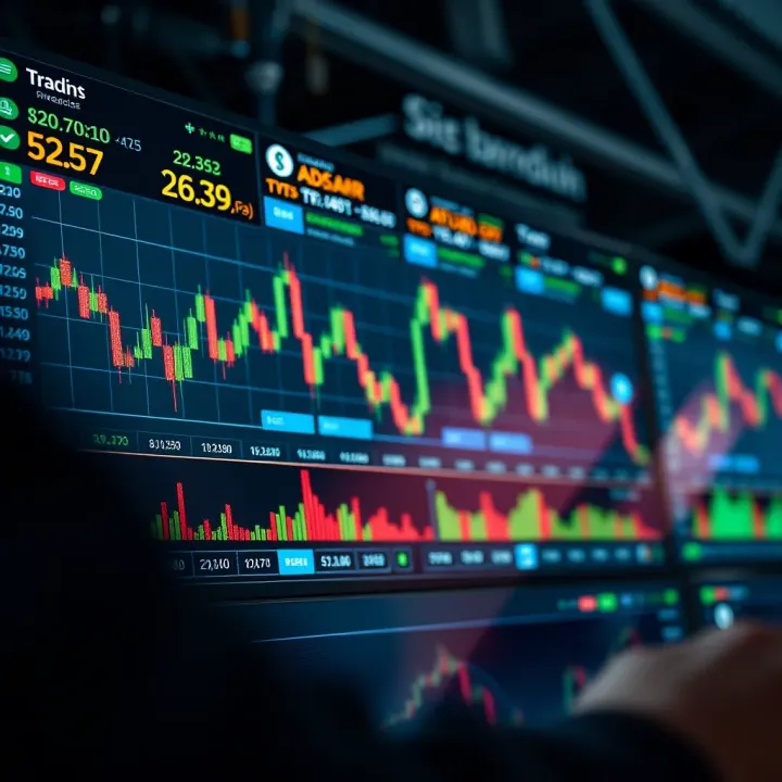 Digital interface depicting risk management tools and technical analysis charts