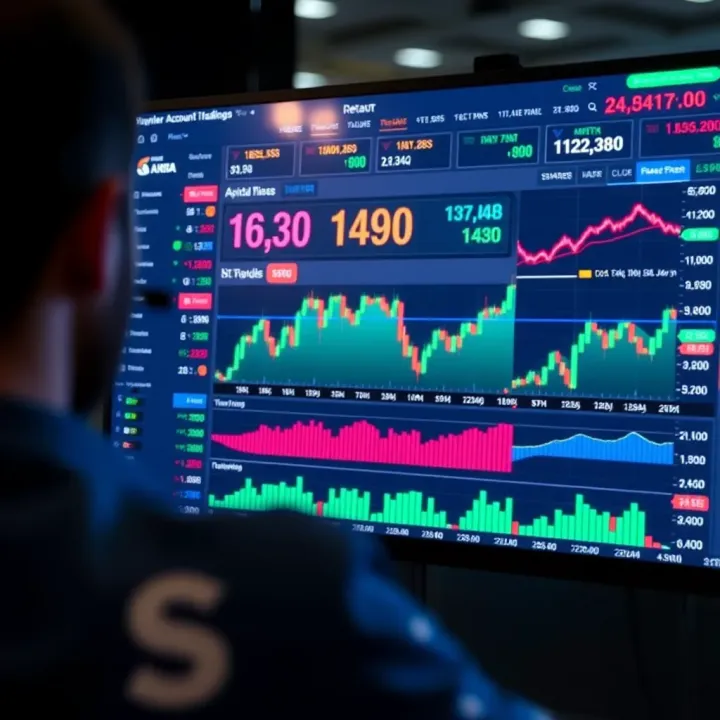 Financial Trading Platform Demonstrating a Demo Account Interface Dashboard of a financial trading platform displaying a demo account with virtual funds and market charts