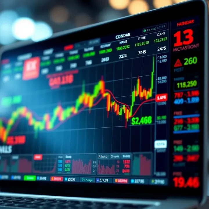 Economic calendar interface showing upcoming global financial events and currency data