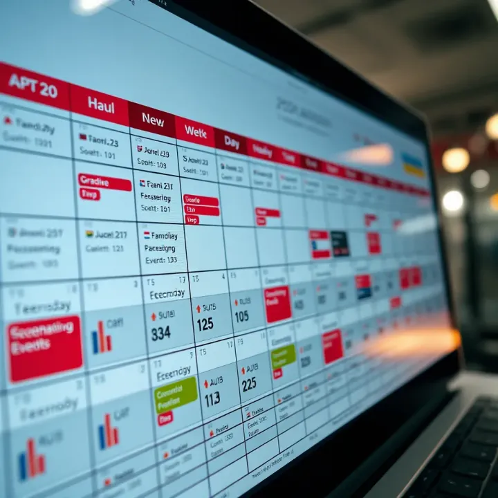 Calendar displaying various economic events and indicators for investment analysis