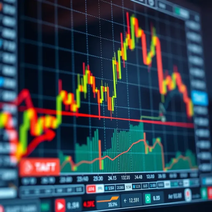 Chart displaying fluctuating stock prices with highlighted entry and exit points