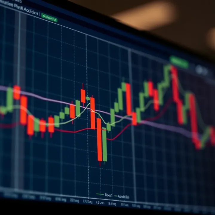 Graph showing various price action candlestick patterns on a financial chart