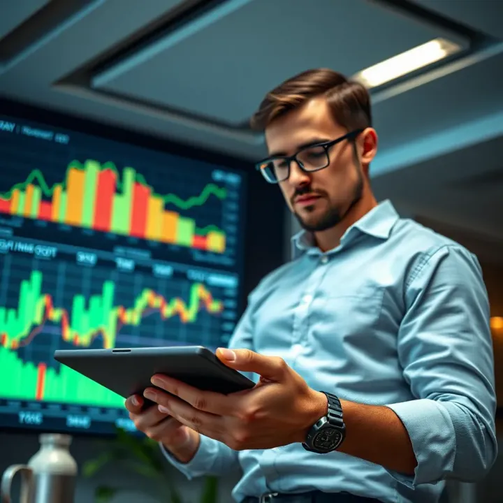 Reviewing Economic Indicators for Informed Investment Decisions Investor reviewing economic indicators and market data on a digital tablet for investment decisions