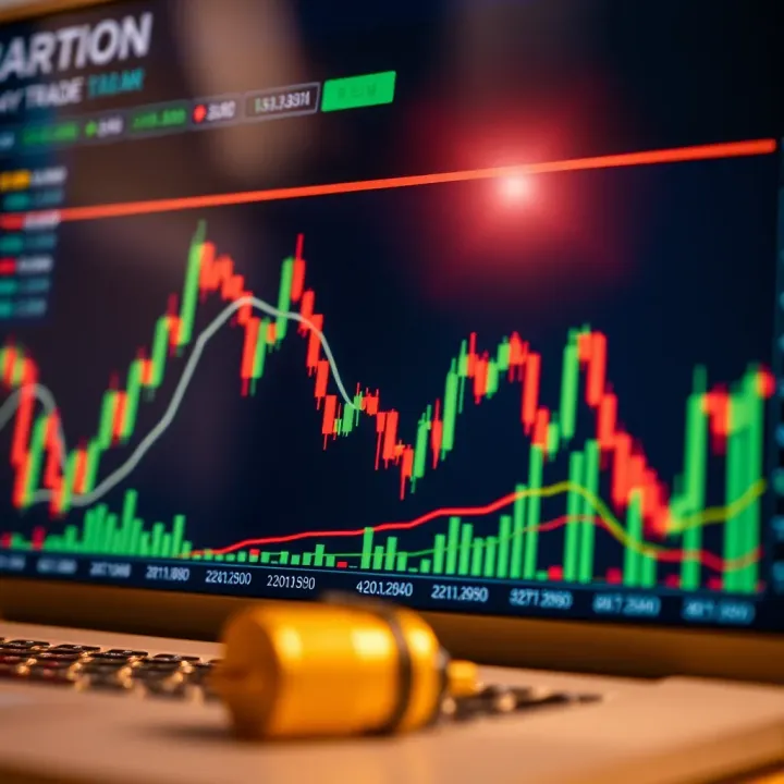 Graph showing financial market trends with candlestick patterns