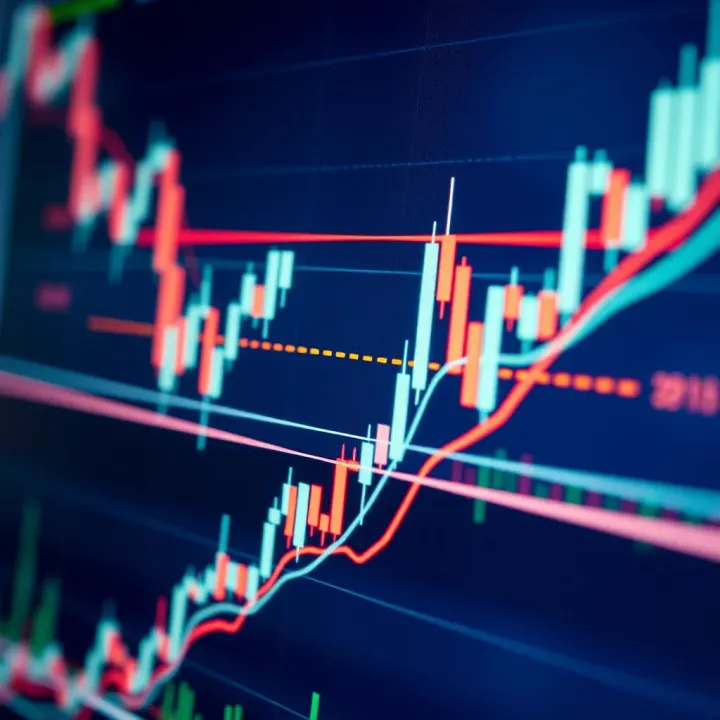 MACD indicator lines crossing on a financial trading chart