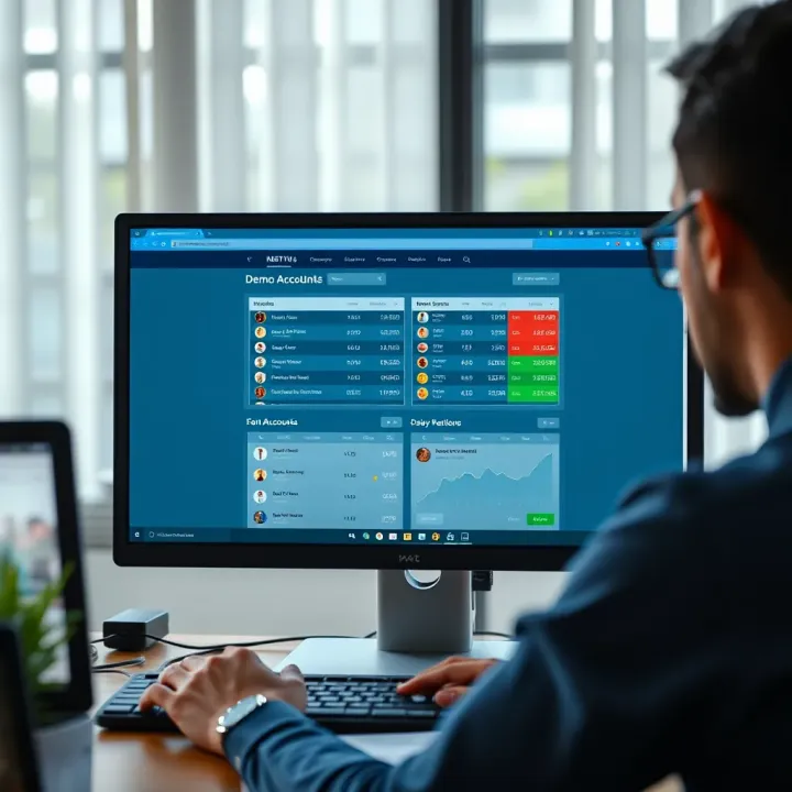 Illustration showing an online betting platform with a demo account interface on a computer screen