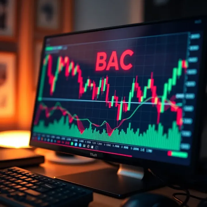 Chart showing upward and downward trends with candlestick patterns on a computer screen