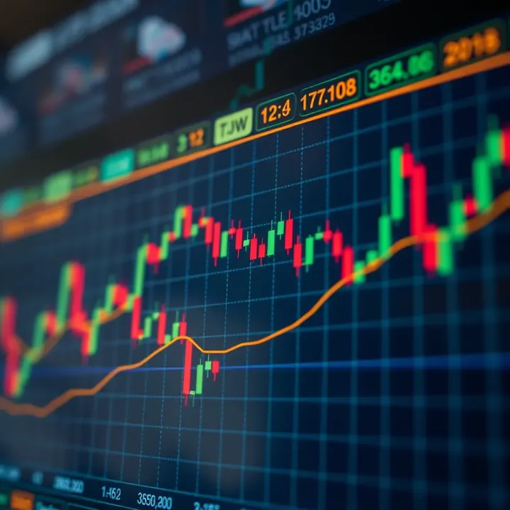 Candlestick chart showing price movement patterns in the United States financial market
