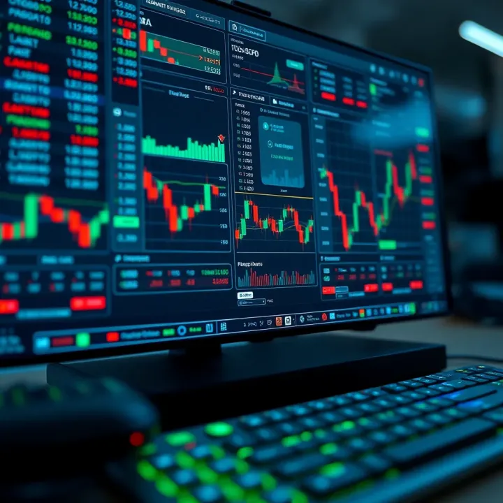 Secure Digital Trading Platform with Financial Tools Illustration of secure digital platform interface with financial data and trading tools