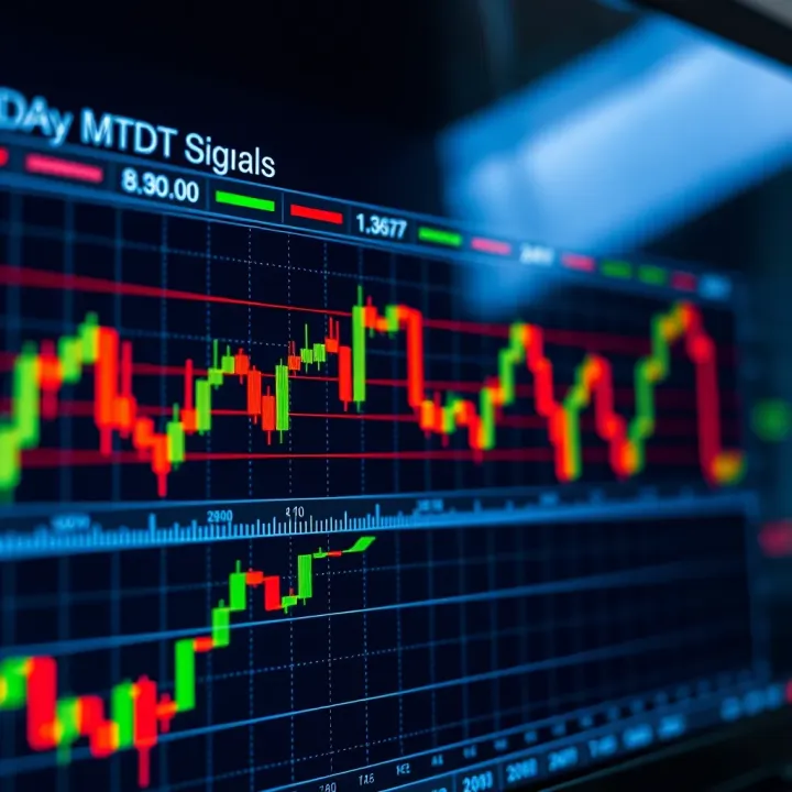 Chart displaying candlestick patterns and technical indicators used for day trade signal analysis