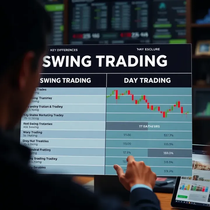 Key Differences Between Swing Trading and Day Trading Comparison chart displaying key features and benefits of swing trading and day trading strategies