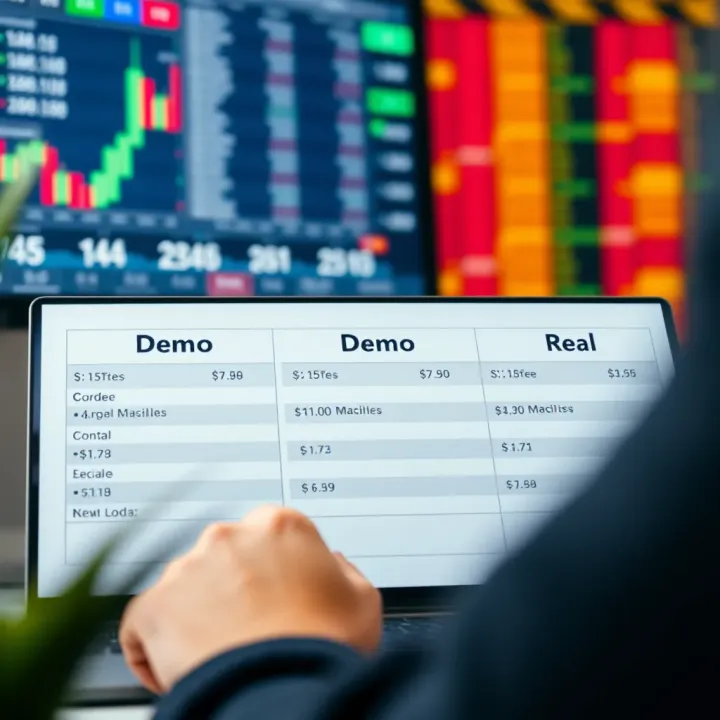 Comparison of Demo and Real Trading Accounts in Financial Markets Comparison chart highlighting key differences between demo and real trading accounts