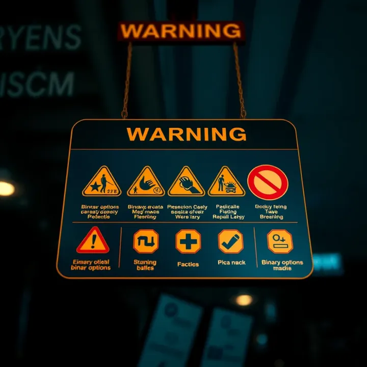 Illustration showing warning signs and symbols representing common binary options scams