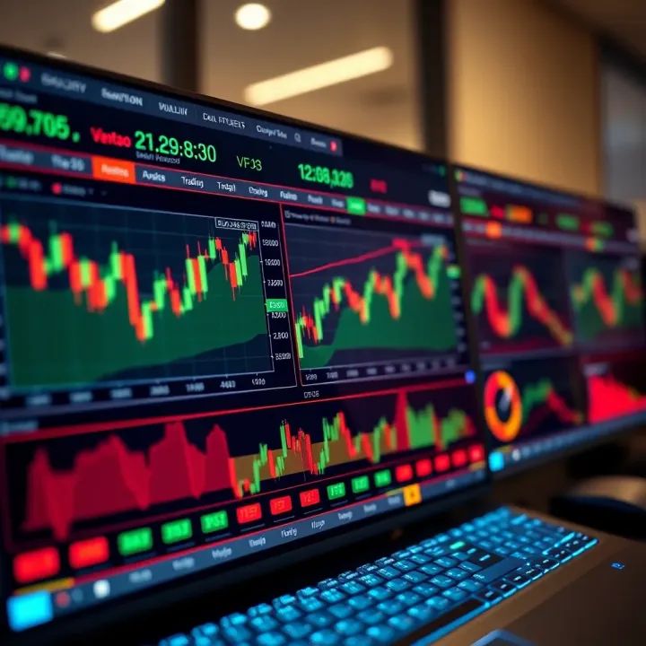 Digital financial dashboard showing various graphs and charts for investment trading practice