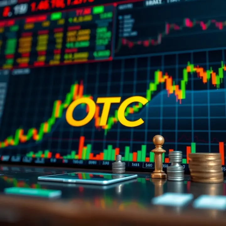 Conceptual representation of Over The Counter trading in binary options with financial graphs and market symbols